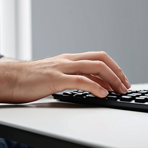 ** A person happily typing on a keyboard with a focused expression. Emphasize speed and accuracy. Add a subtle background element suggesting online work or digital communication.

**